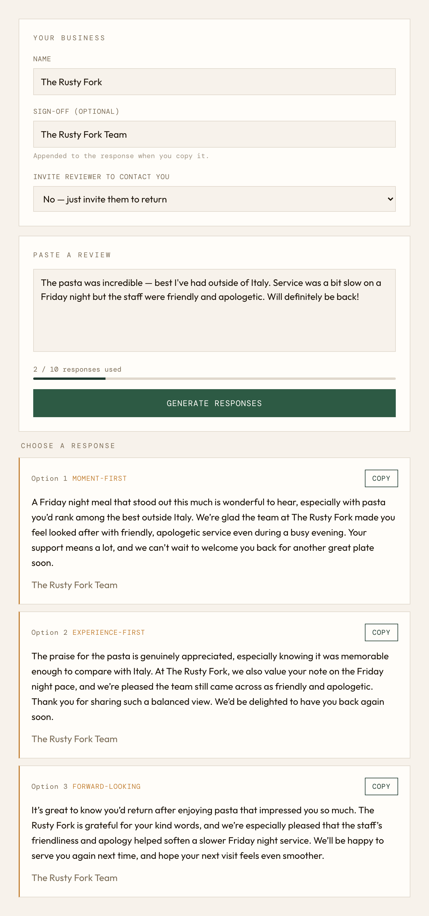 ReplyRight dashboard preview